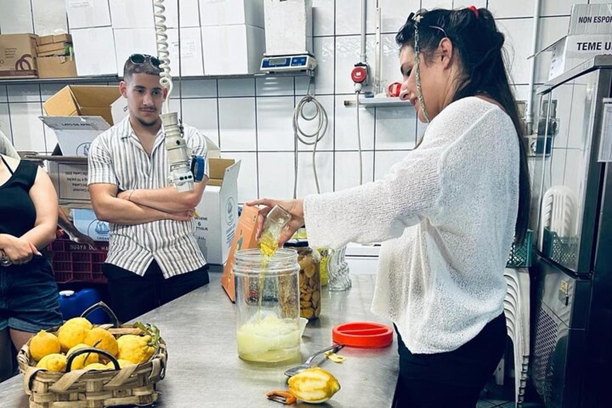 seorang wanita berdiri di dapur menyediakan pengisar