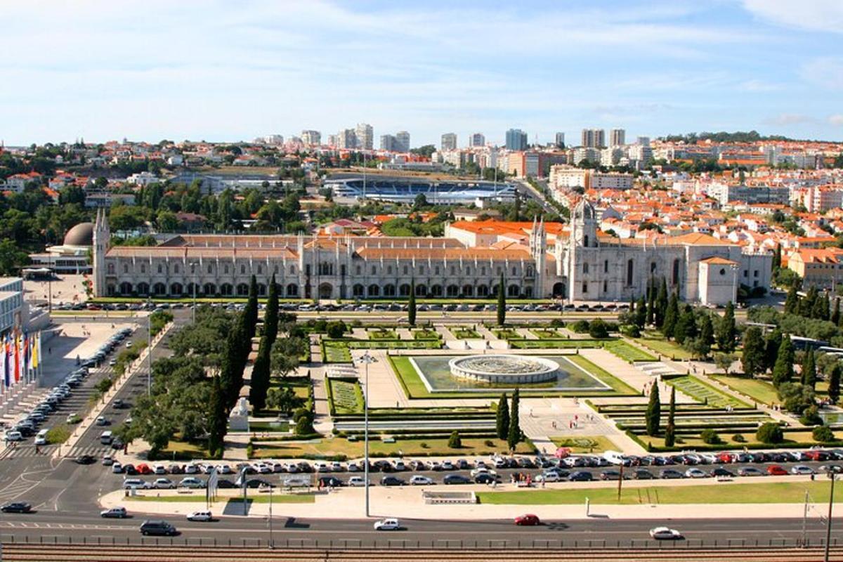 an aerial view of a large building in a city