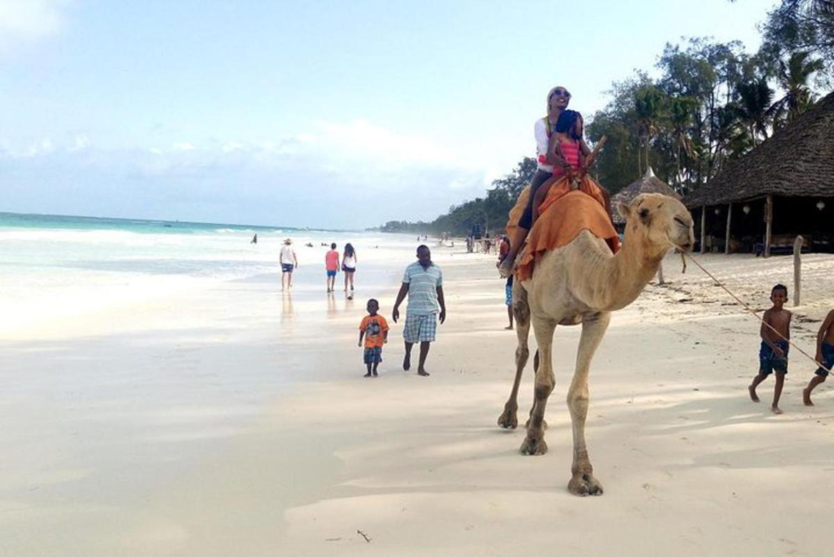 une femme chevauchant un chameau sur la plage