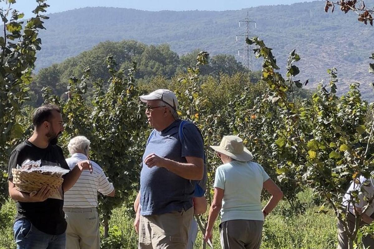 skupina lidí stojící před nějakými stromy