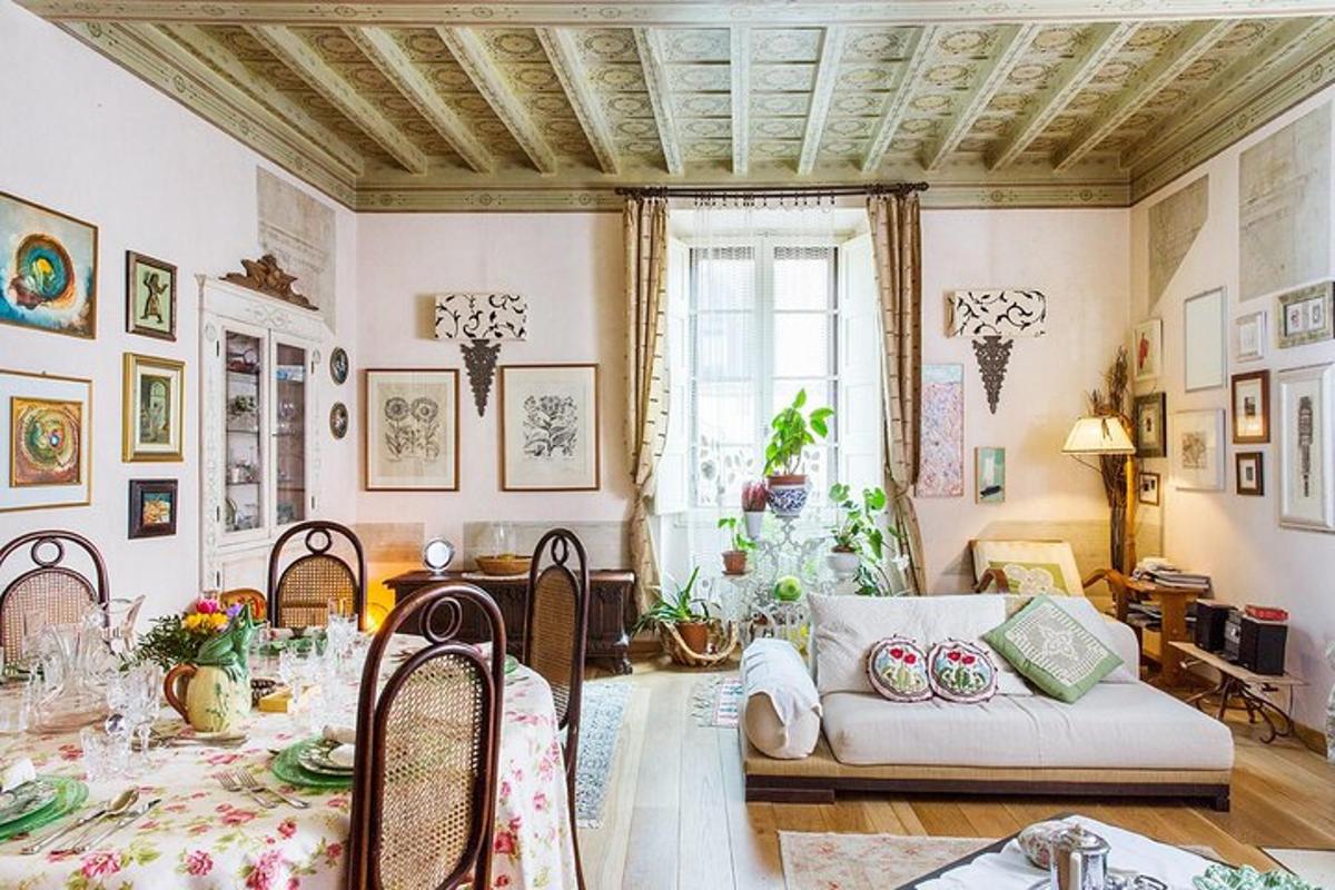a living room with a couch and a table