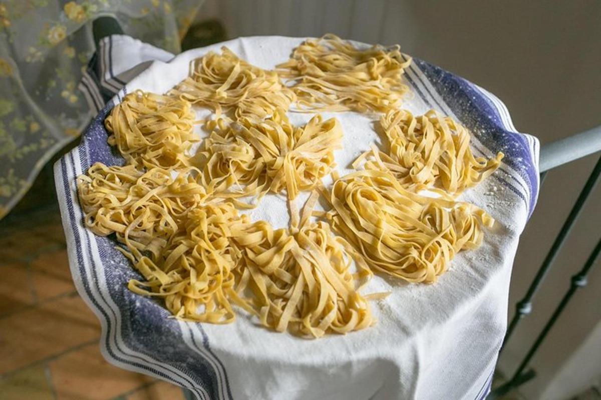 a pile of pasta sitting on top of a table