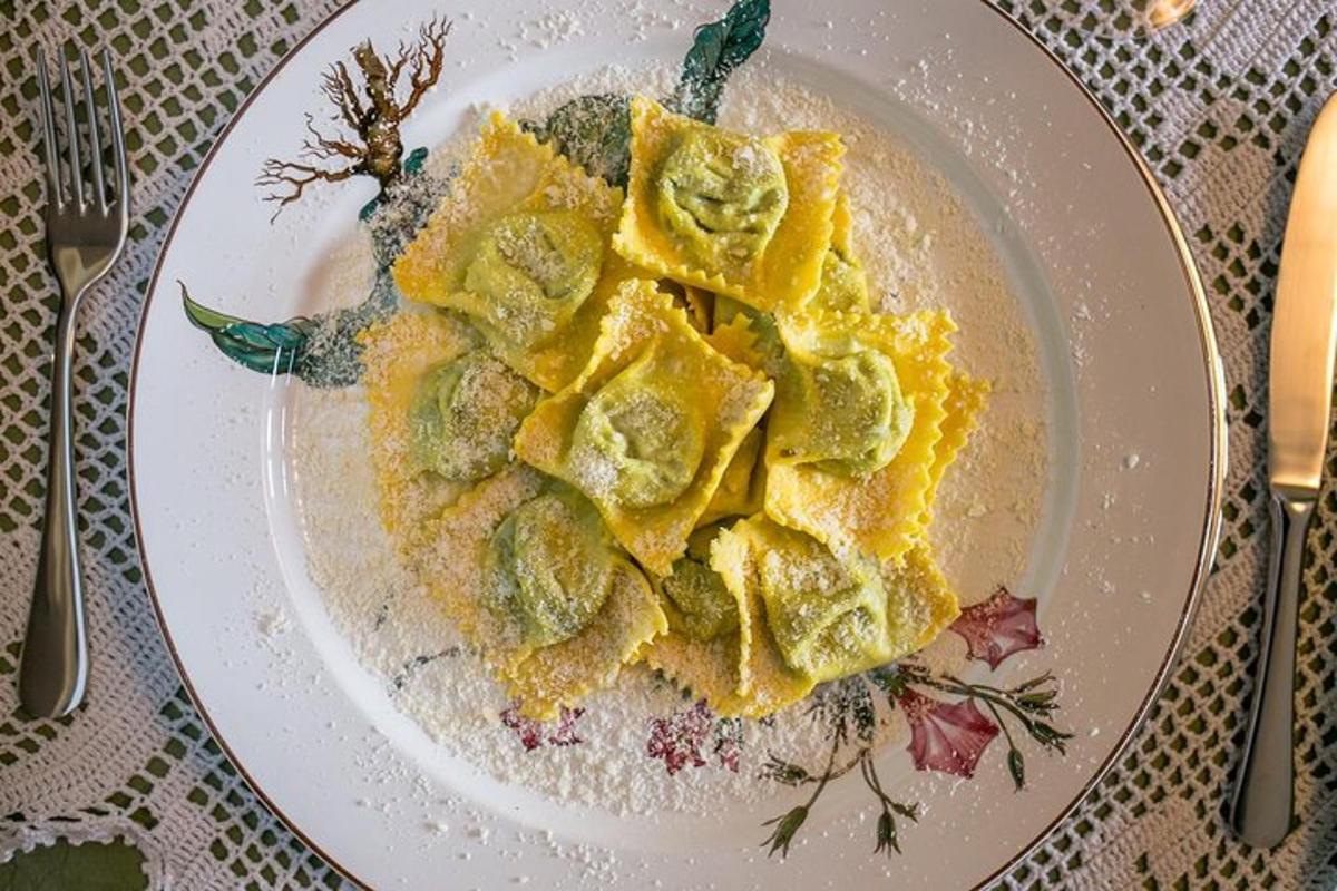 a plate of food with ravioli on a table