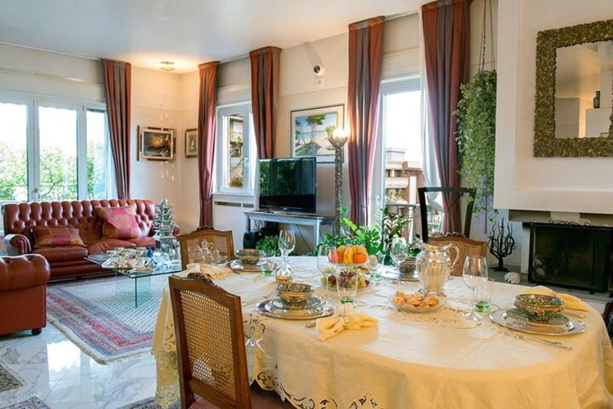 a living room with a table and a couch