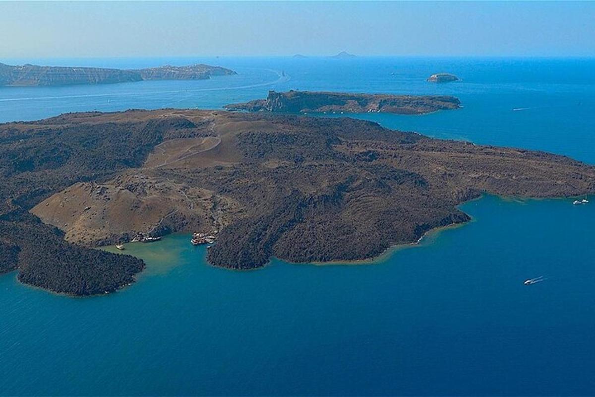 an aerial view of an island in the water