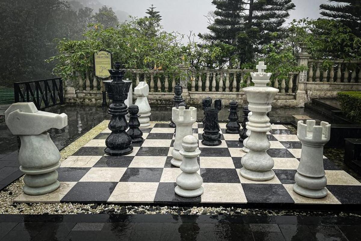 papan catur dengan banyak buah catur di atasnya