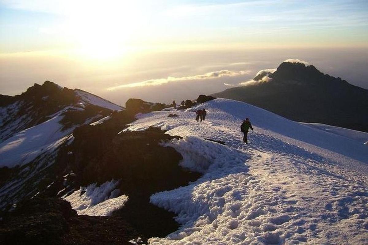 un gruppo di persone in cima a una montagna innevata