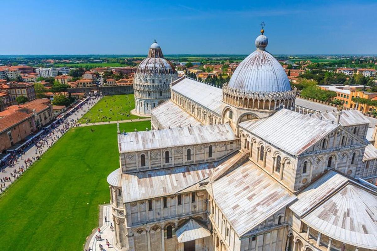 an aerial view of a cathedral with domes