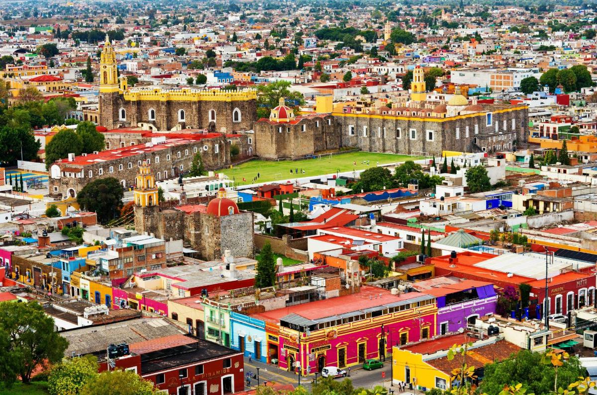 an aerial view of a city with buildings