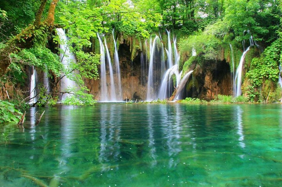 un bassal d'aigua davant d'una cascada