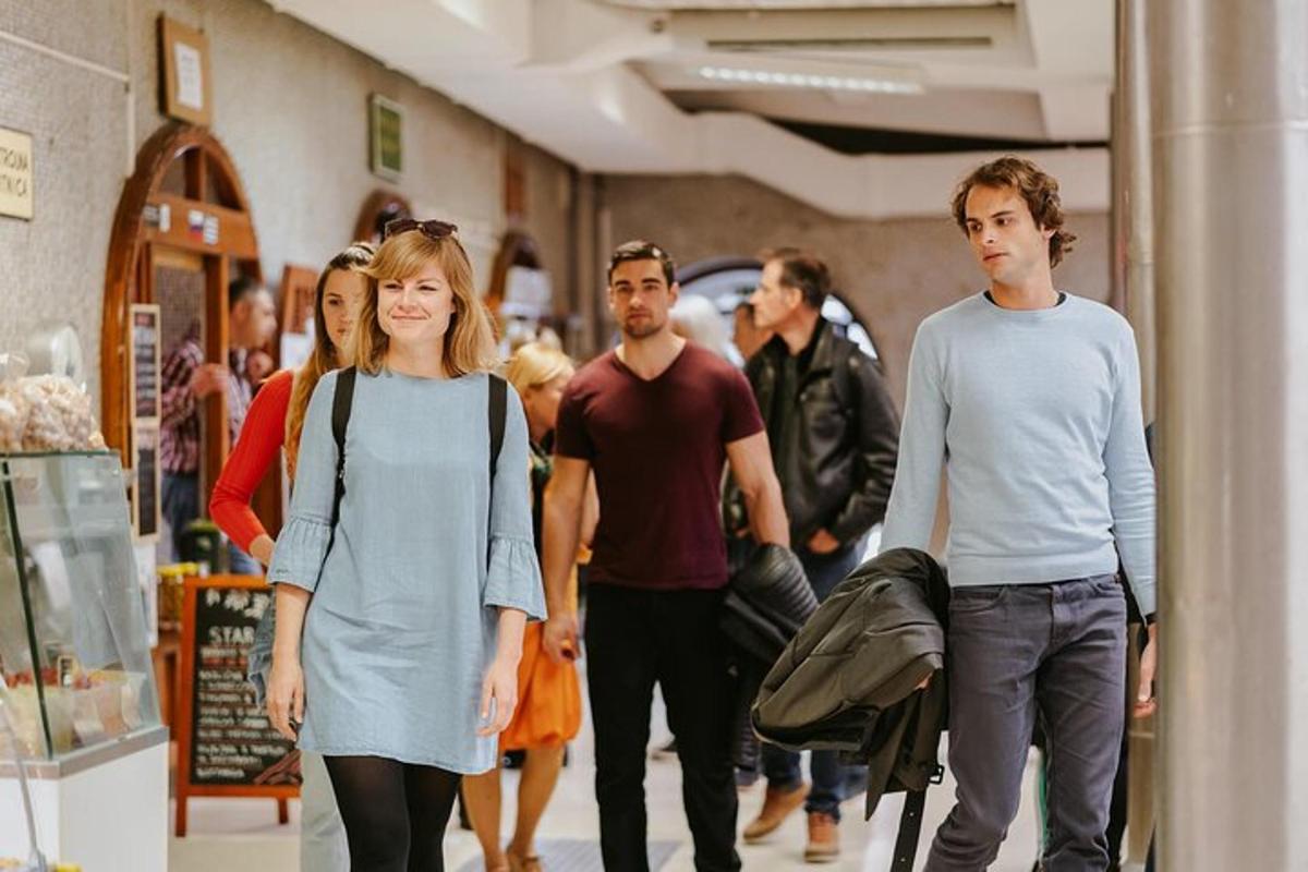 a group of people walking down a street