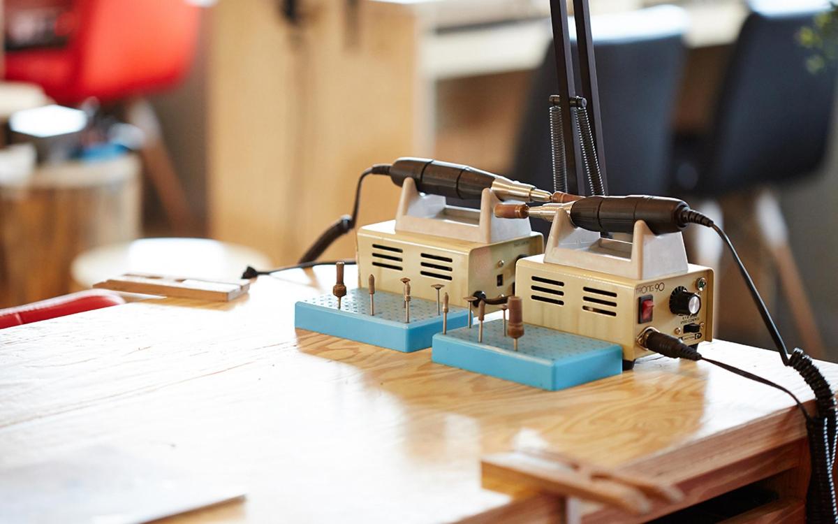 a table with a machine on top of it