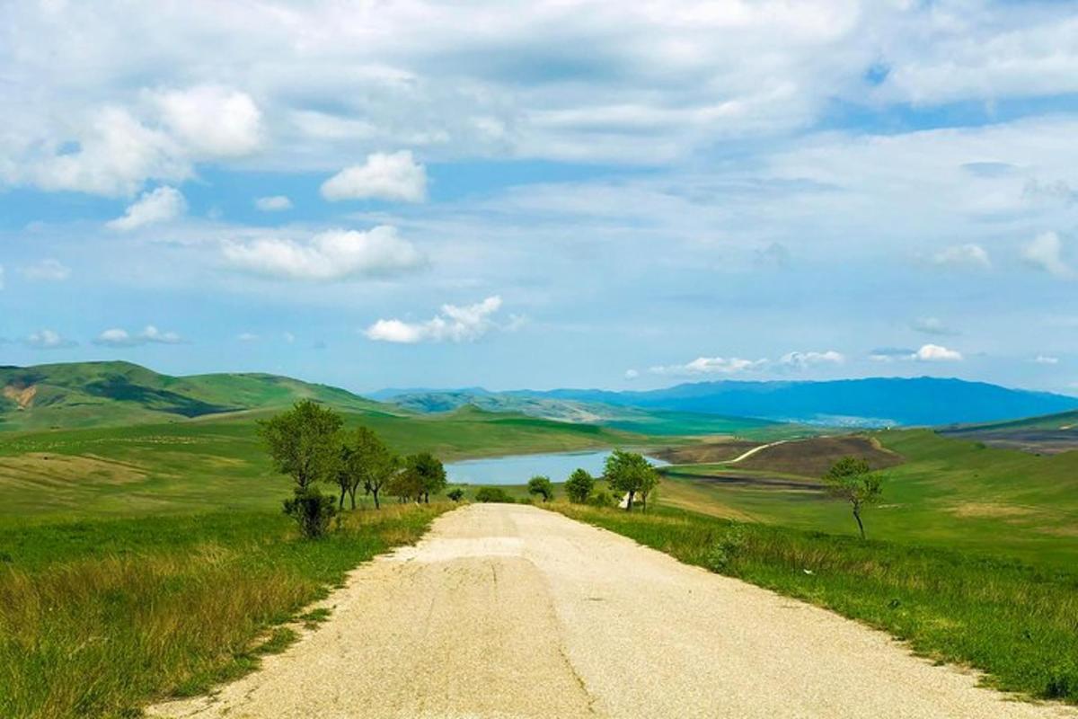una strada sterrata in mezzo a un campo