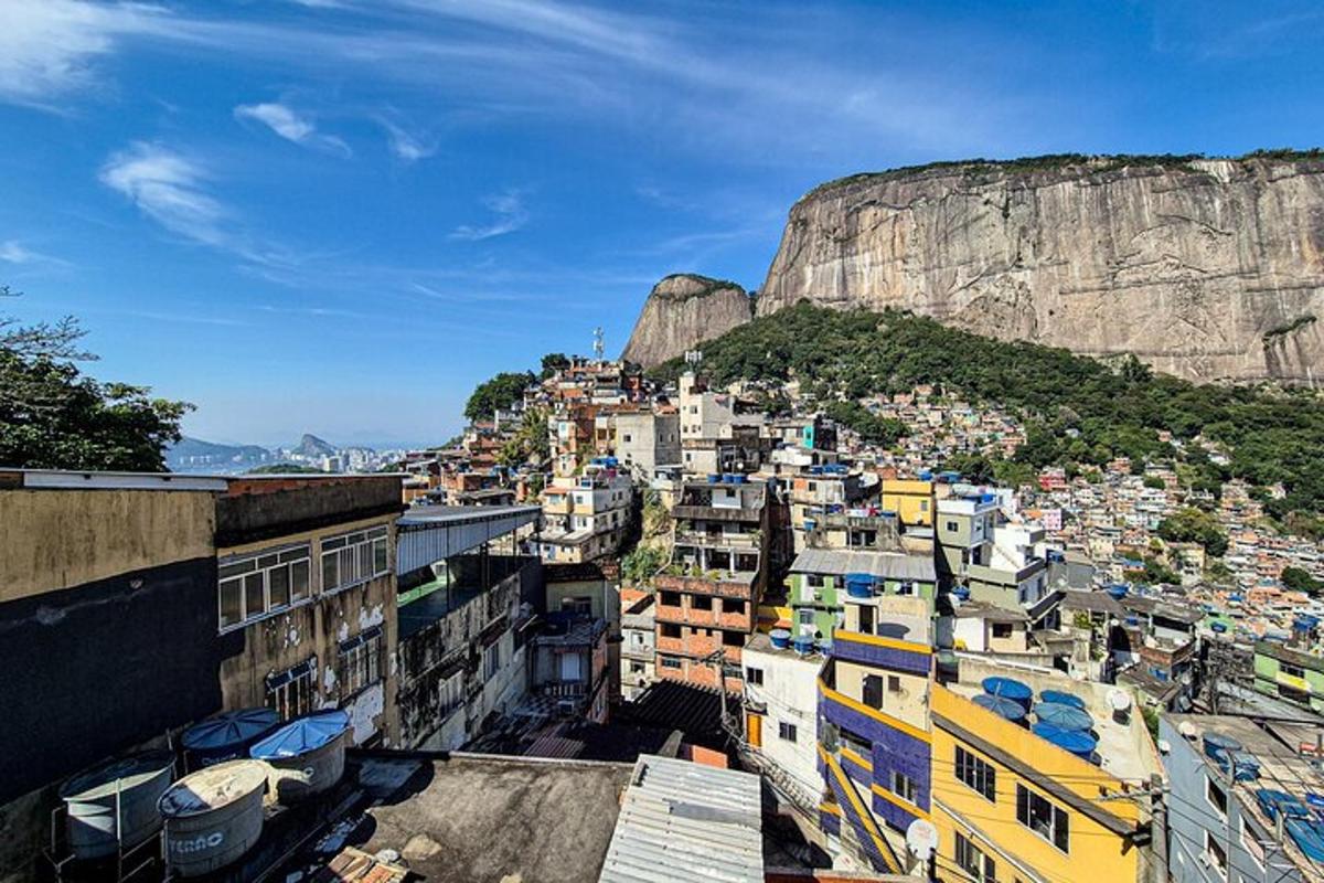 a view of a city with a mountain in the background