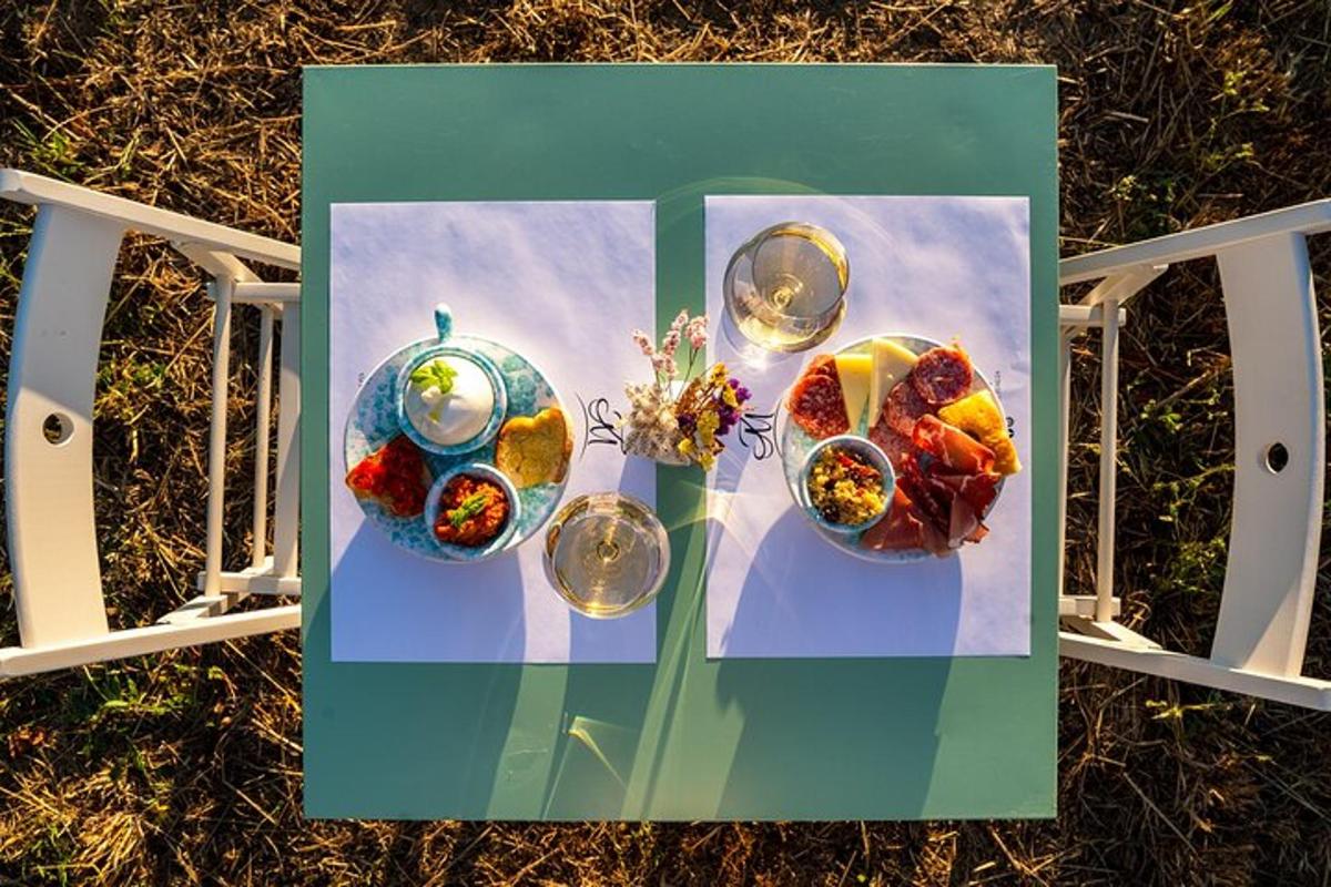 a table with three plates of food on it