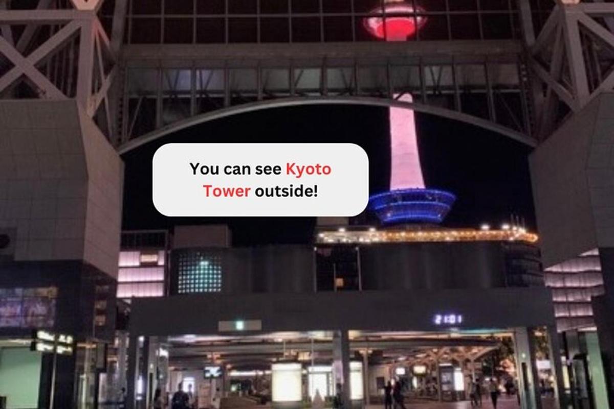 a sign that says you can see kyoto tower outside