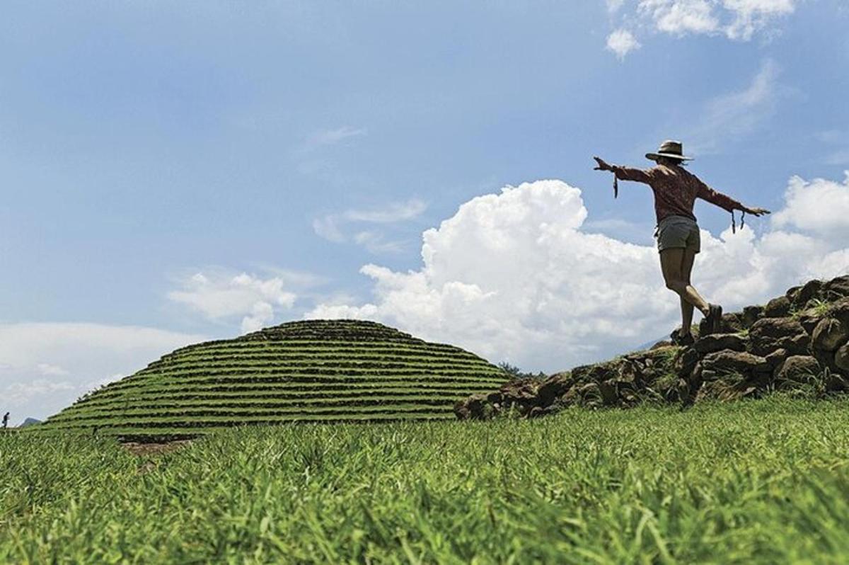 a man standing on a rock in a field