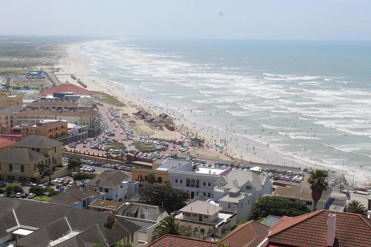 an aerial view of a beach with a crowd of people
