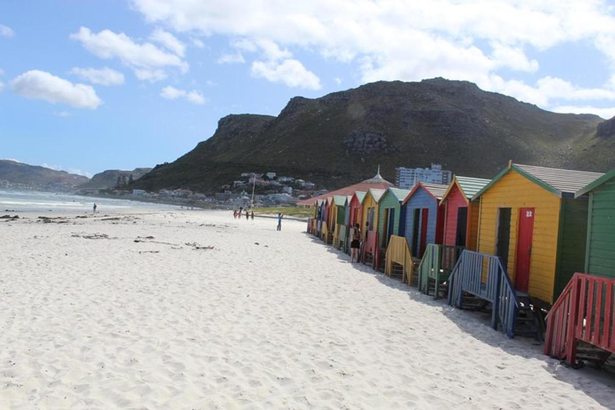 una fila di cabine colorate su una spiaggia