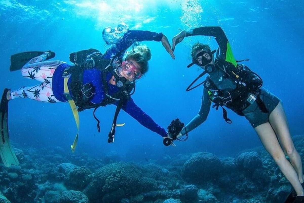 a group of three people diving in the ocean