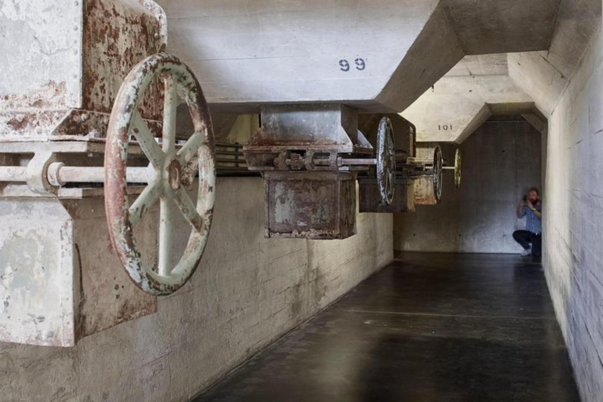 a person sitting in a room with a wheel on the wall