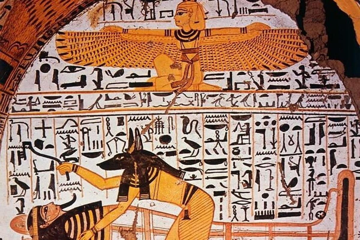 a painting of aaraoh and a woman on a artifact