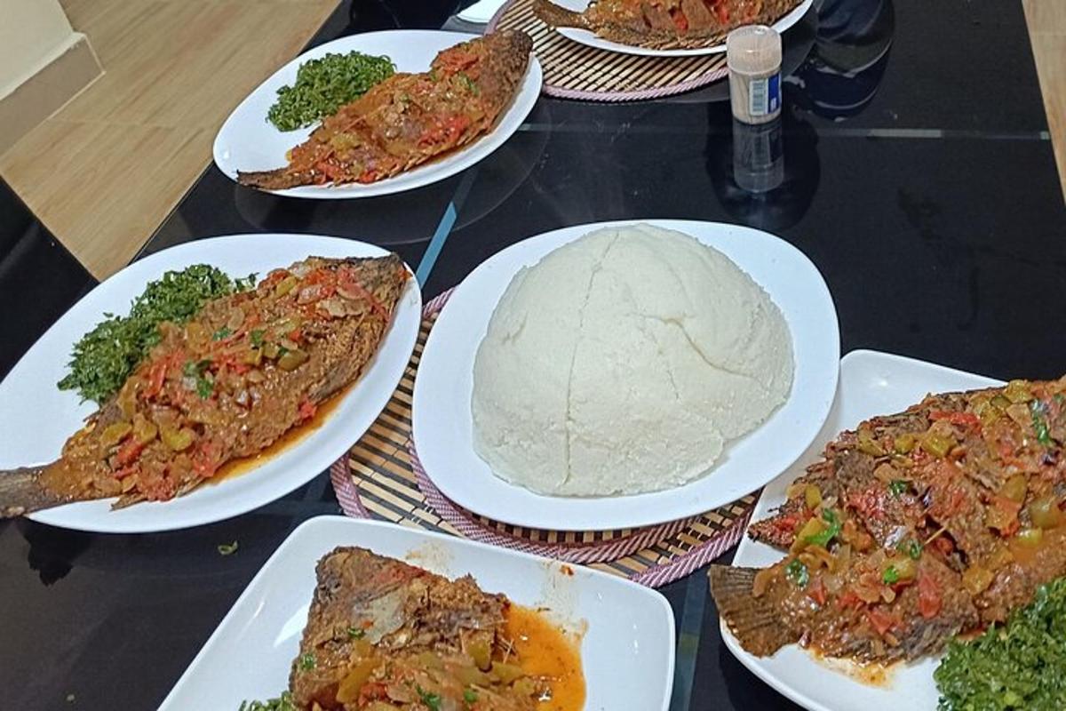 a table with plates of food on top