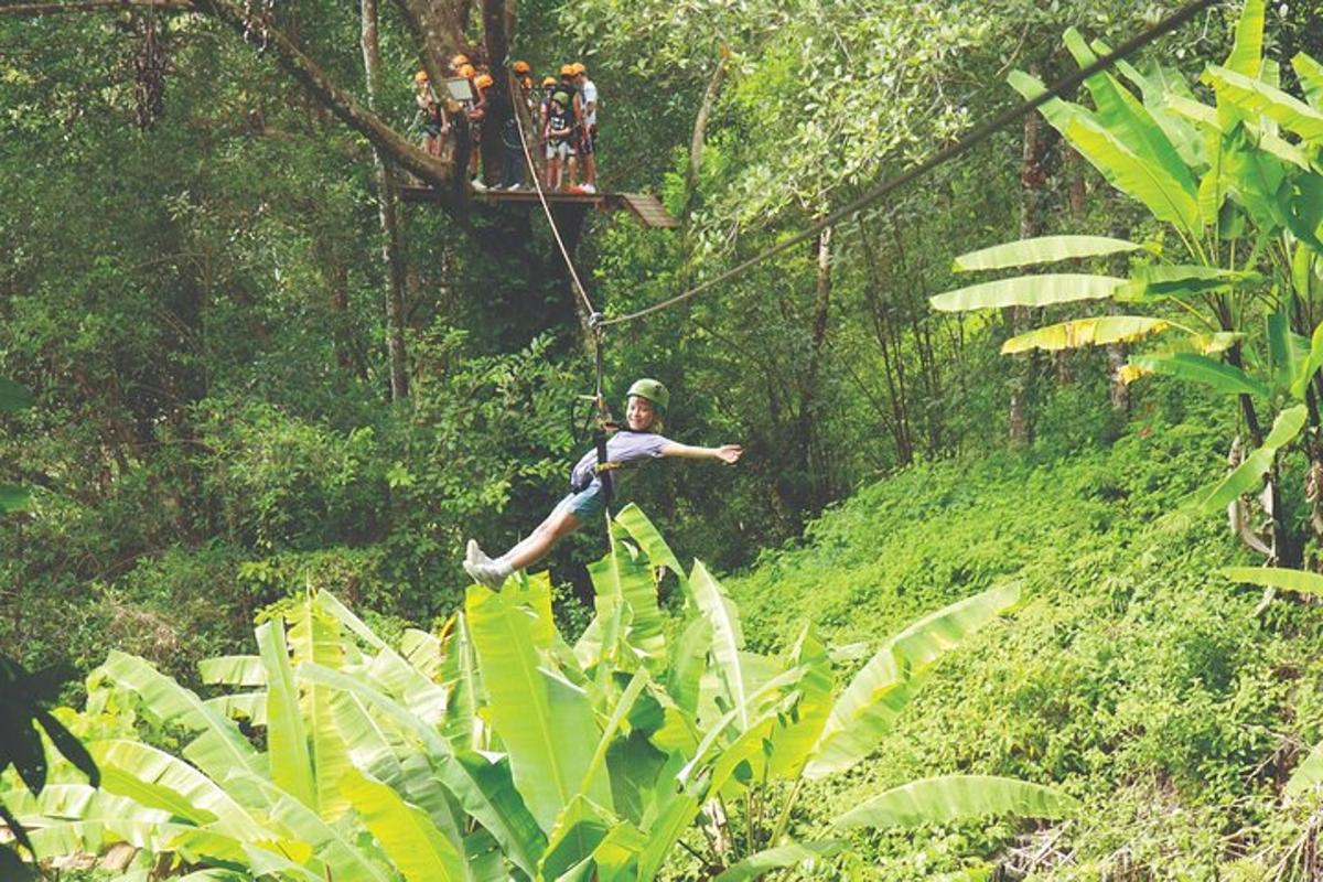 sekumpulan orang berzip di dalam hutan