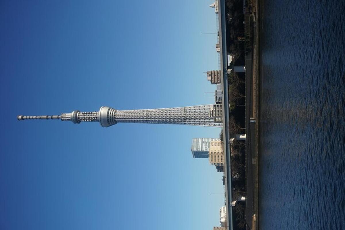 an aerial view of a tall building next to the water