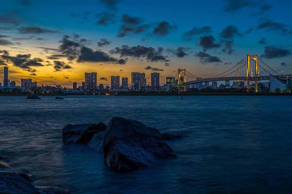 a view of a city with a bridge in the water