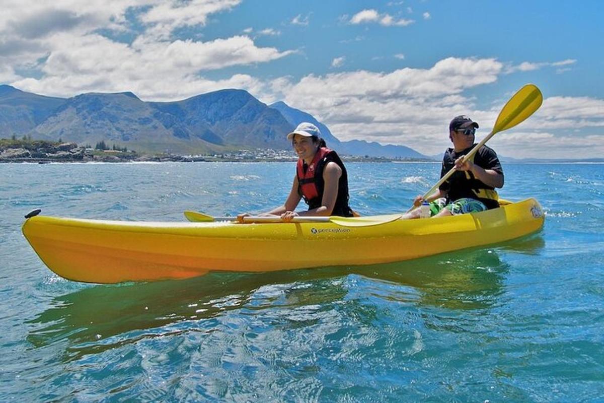 two people in a yellow kayak in the water
