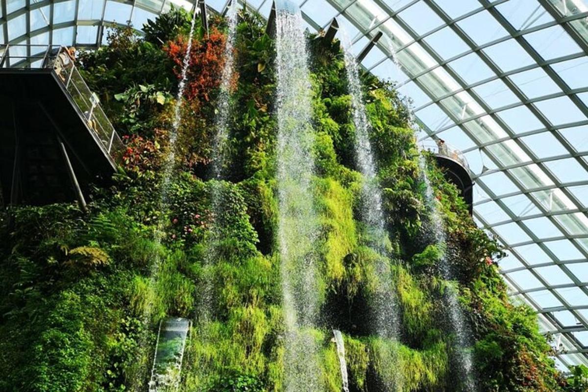 ein Wasserfall mitten in einem Gewächshaus