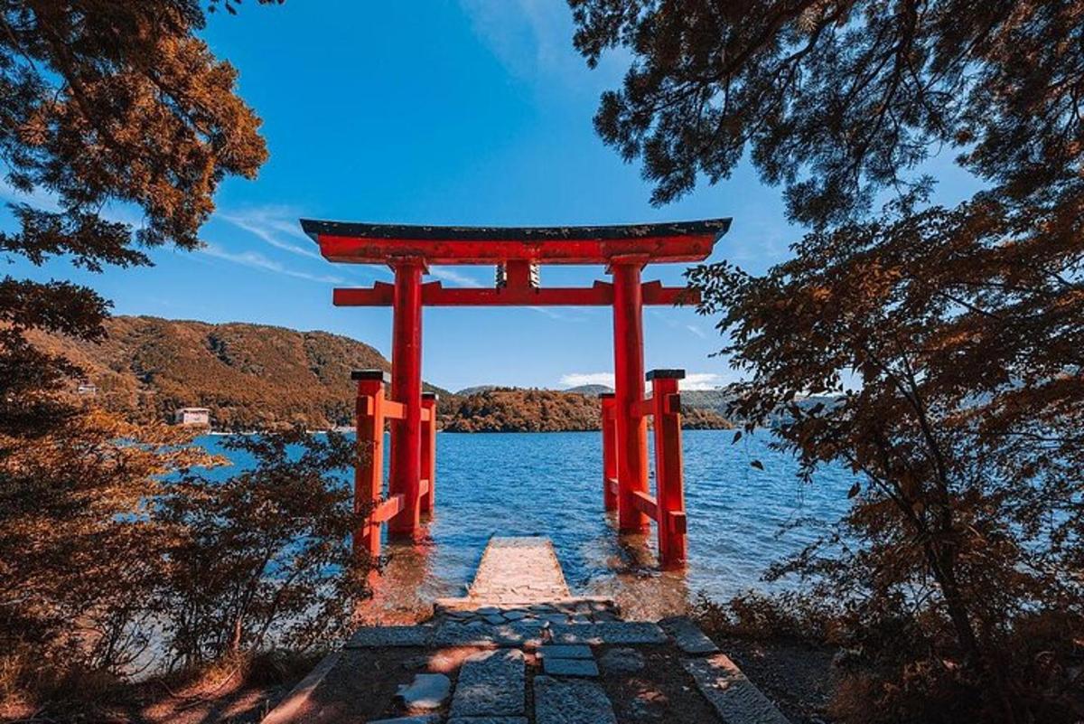 brána torii uprostřed vodní plochy