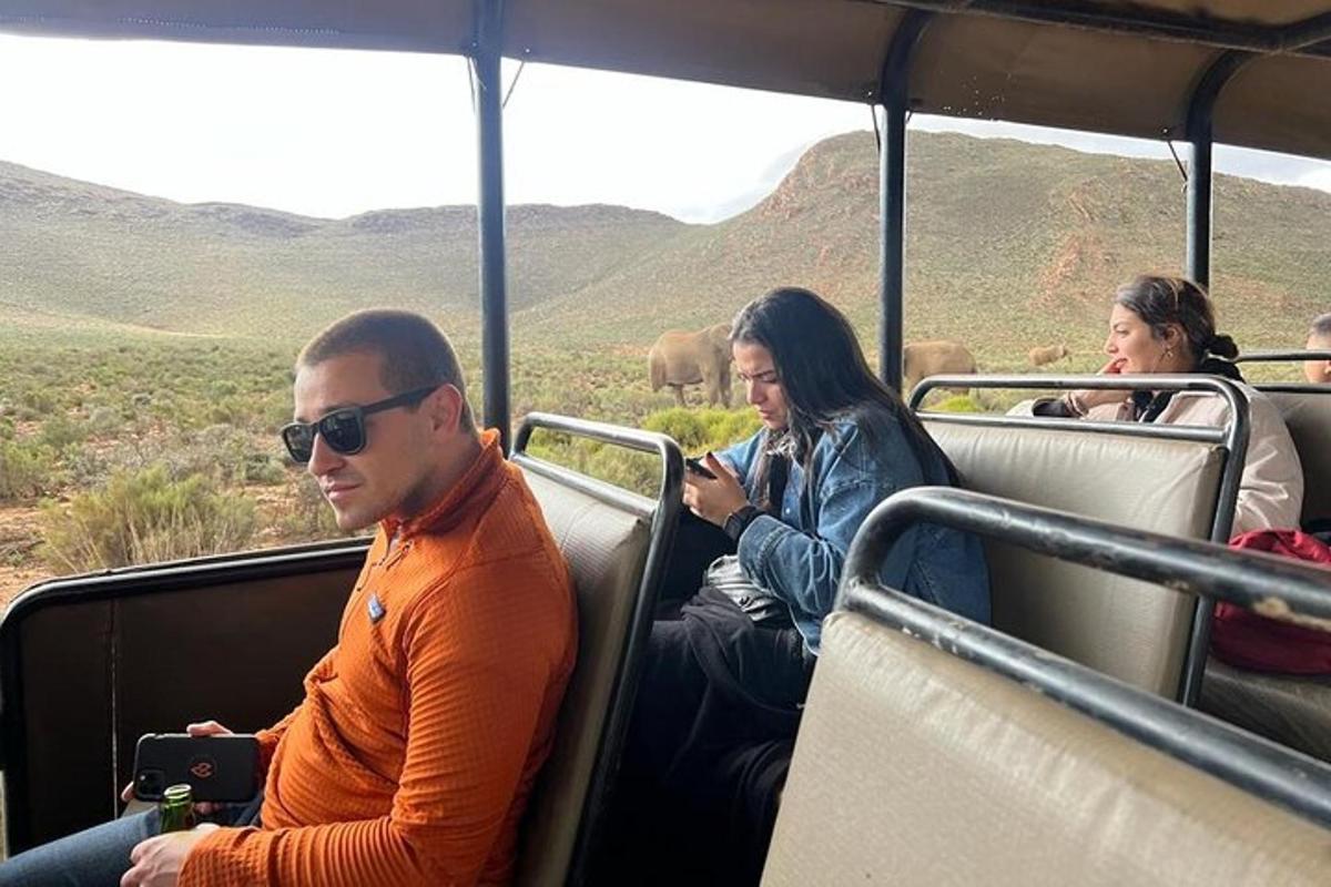 en gruppe mennesker som kjører på en buss med elefanter