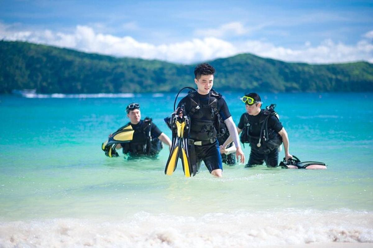 un grupo de personas en el agua en una playa