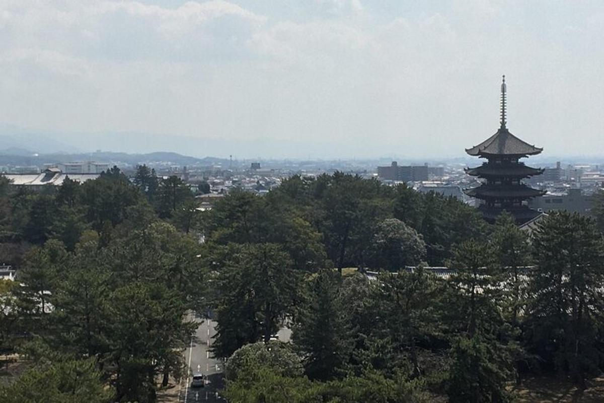 una pagoda al mig d'una ciutat amb arbres