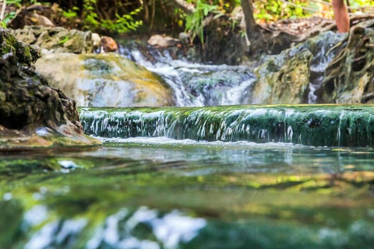 un flusso d'acqua davanti a una cascata