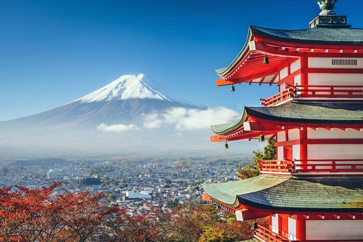 un edifici japonès amb una muntanya al fons