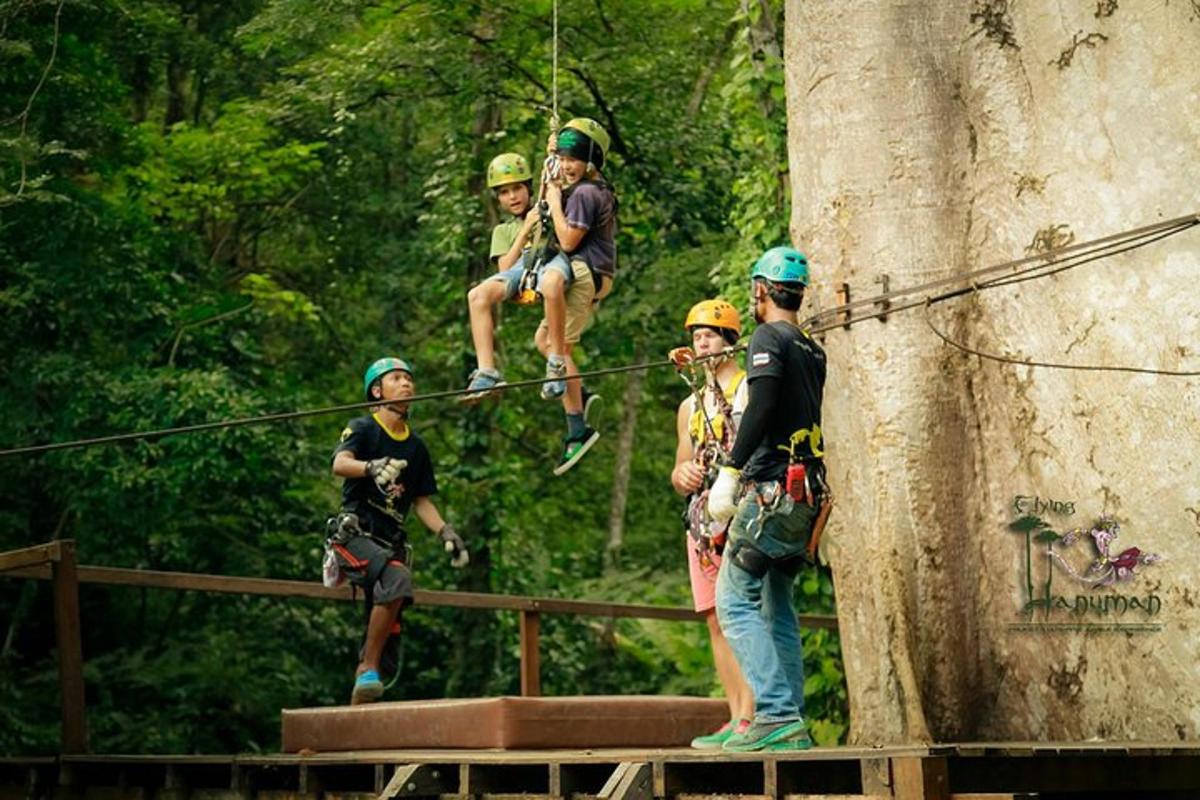un gruppo di persone su una teleferica vicino a un albero