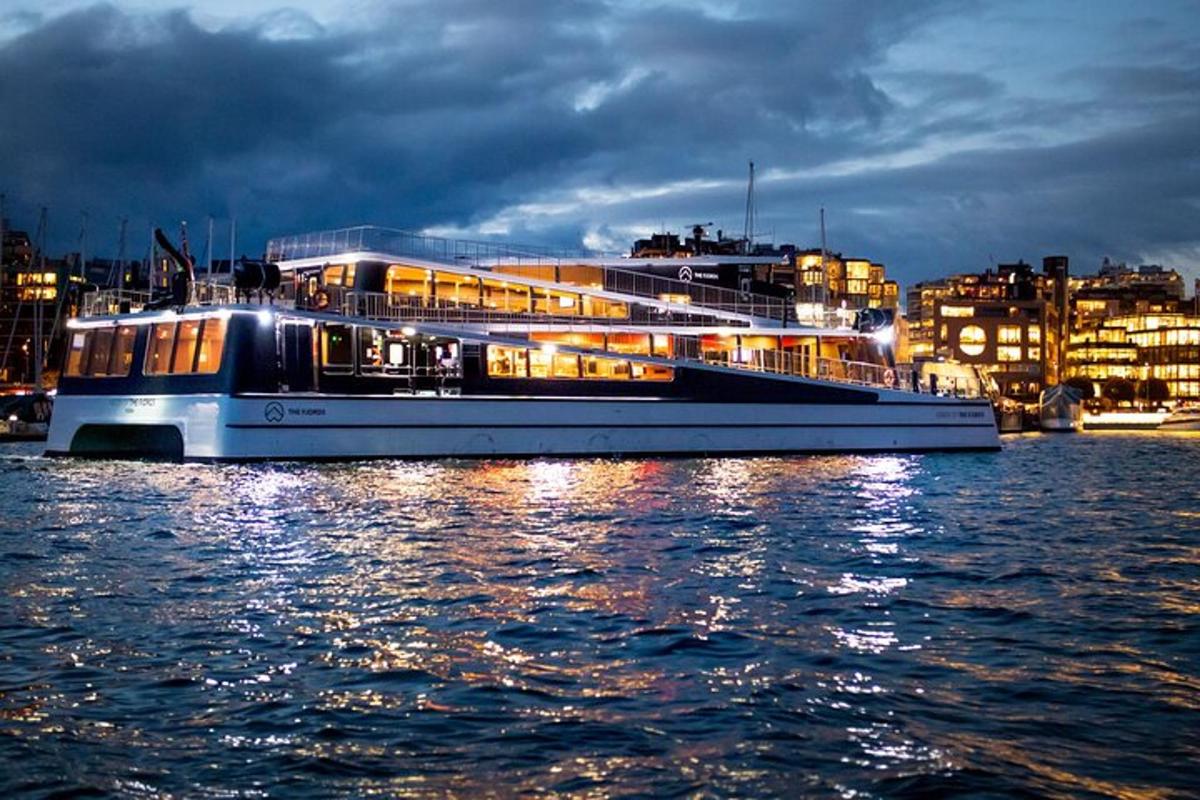a large boat on the water at night
