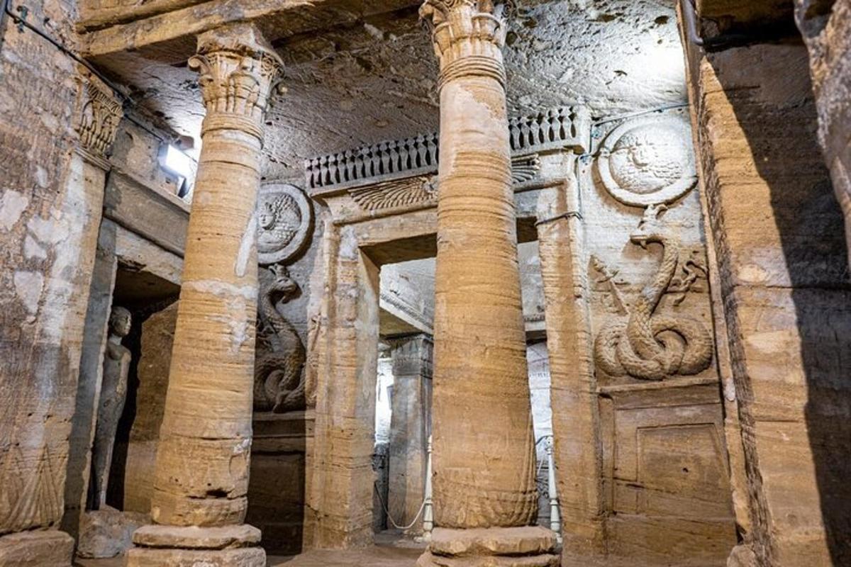 an old building with columns in a building