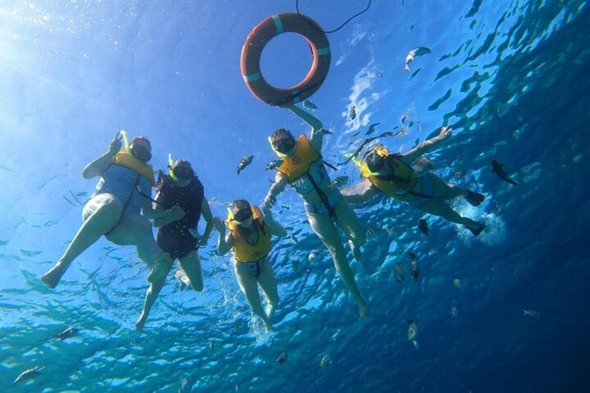 un gruppo di persone che nuotano nell'acqua con una pagaia