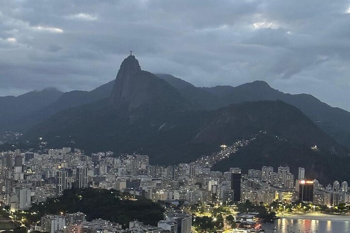 a view of a city with a mountain in the background