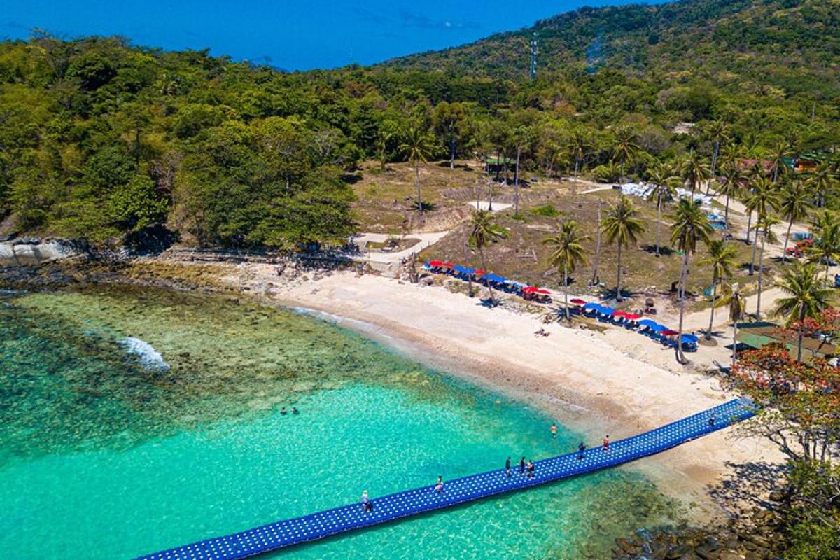 vista aèria d'una platja amb un llarg pont