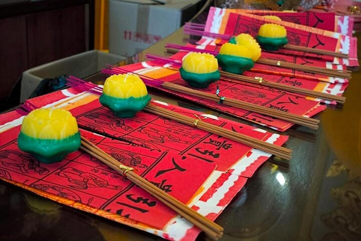 a table with chopsticks on top of a cake