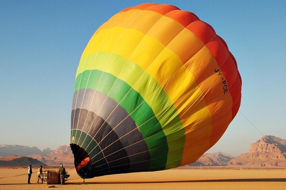 a colorful hot air balloon in the desert