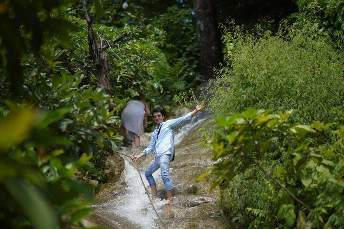 un homme marchant sur un chemin de terre dans les bois