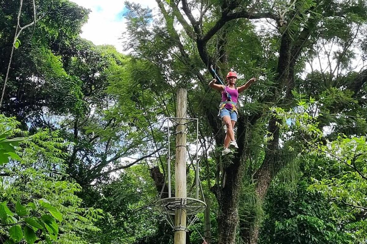 žena na zip line ve stromech