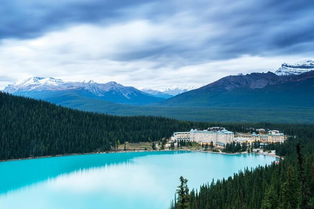 a view of a lake with mountains in the background