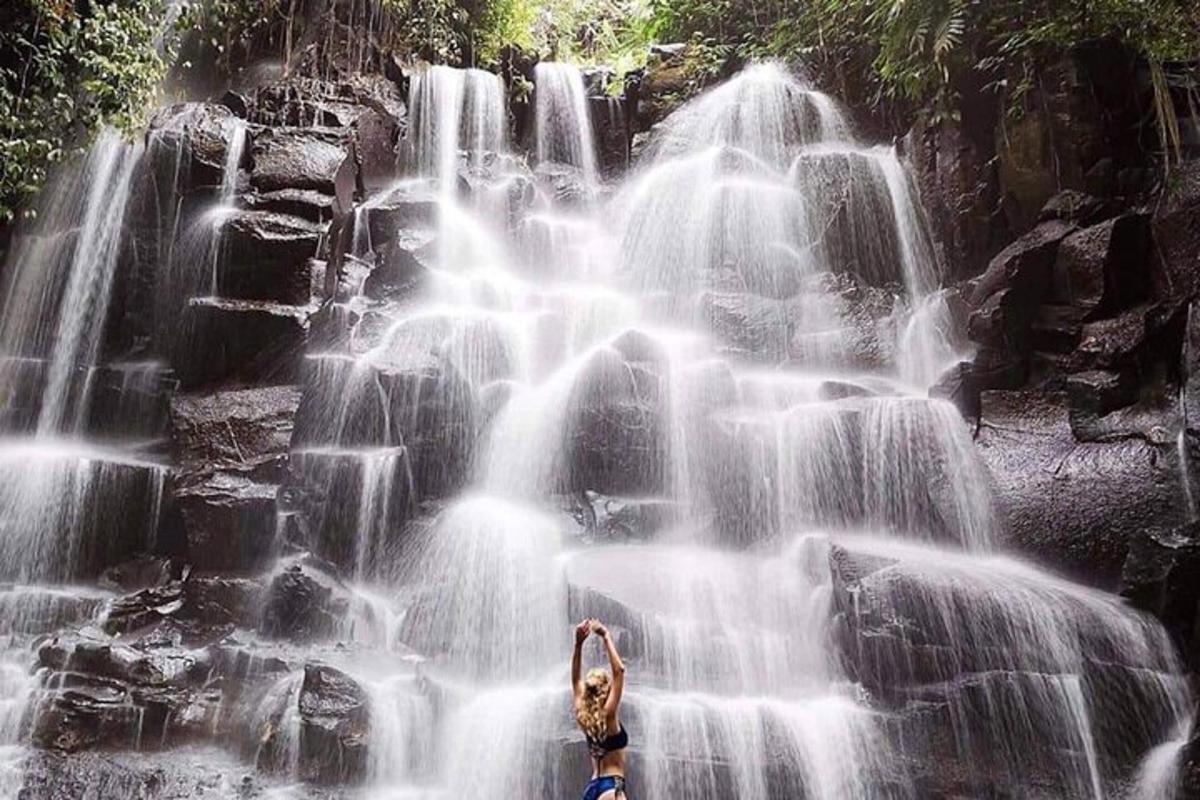 a person standing in front of a waterfall